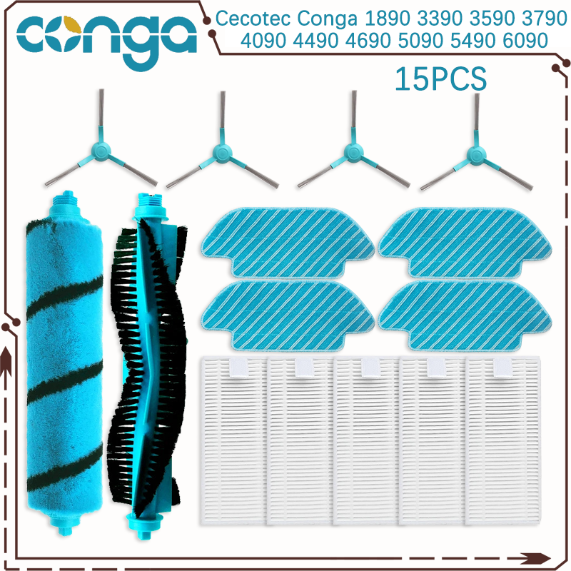 For Cecotec Conga 1890 3390 3590 3790 4090 4490 4690 5090 5490 6090 Robot Vacuum Main Side Brush Hepa Filter Mop Part: Brown