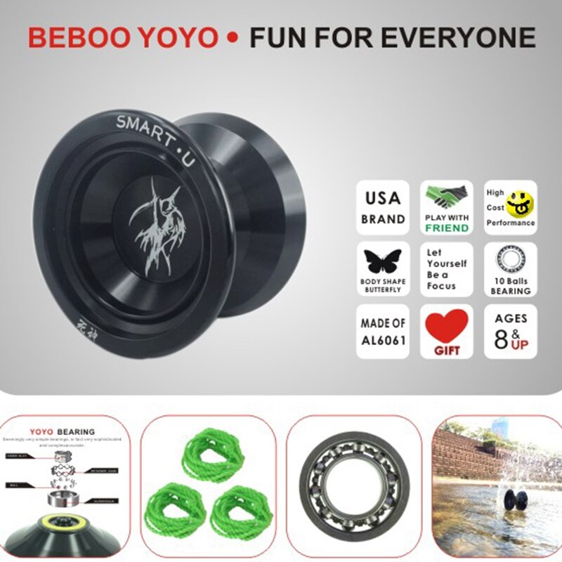 Bebooyoyo Professional Metal Yo-yo Set - Butterfly Shape - Includes Glove + 3 Strings - Classic Toy Gift for Kids