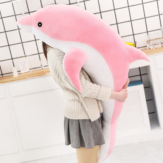 Jouets en peluche dauphin doux Kawaii, poupées rembourrées en coton, Animal, oreiller de sieste, jouet pour enfants, de noël pour filles: 30cm / pink