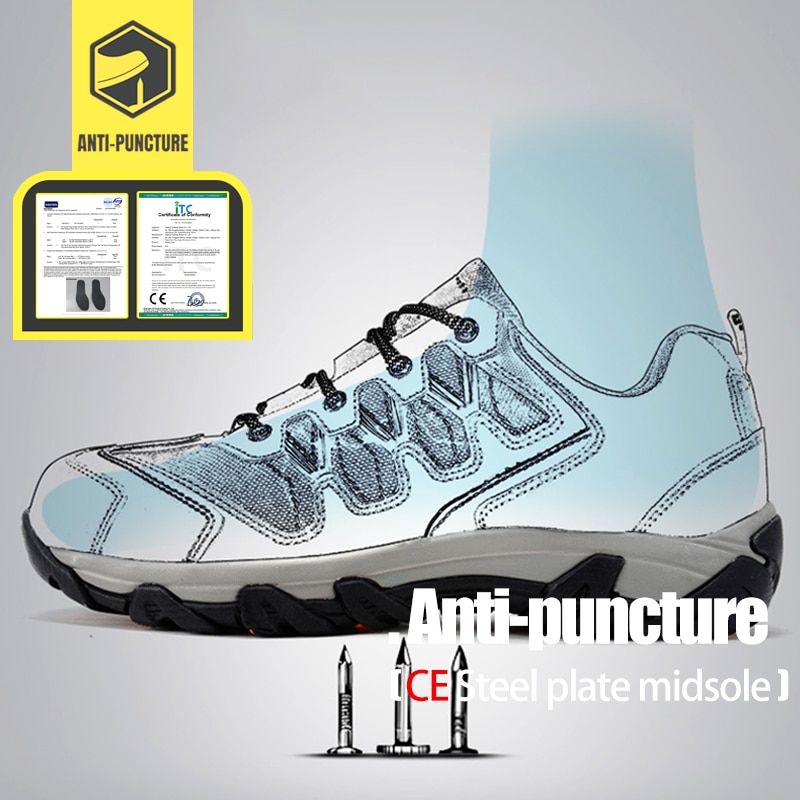 LARNMERN-Zapatos de seguridad para el trabajo para hombre, calzado ligero y transpirable con punta de acero, antideslizante, antigolpes, informal, para construcción o fábrica, cómodo