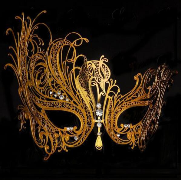 Luxury Phantom White Metal Venetian Party mask halloween Masquerade Swan Rhinestone Eye Mask: Gold