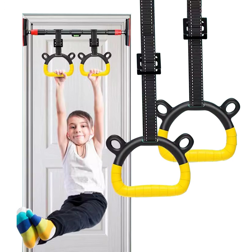 Barne horisontal stang med gymnastikkringer justerbare opphengsstropper for innendørs pull-up hengekøye lek barn fitness styrketrening