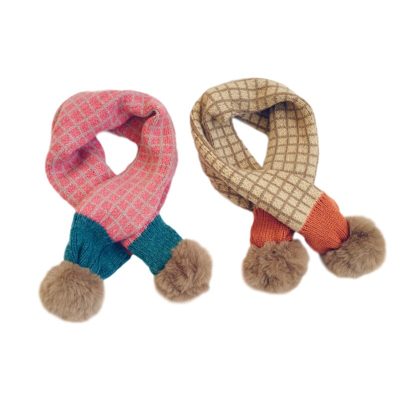 Sciarpa per bambini in pelliccia sintetica per ragazzi ragazze Plaid lavorato a maglia pompon sciarpe per bambini invernali scaldacollo per bambini Unisex sciarpe accessori per bambini