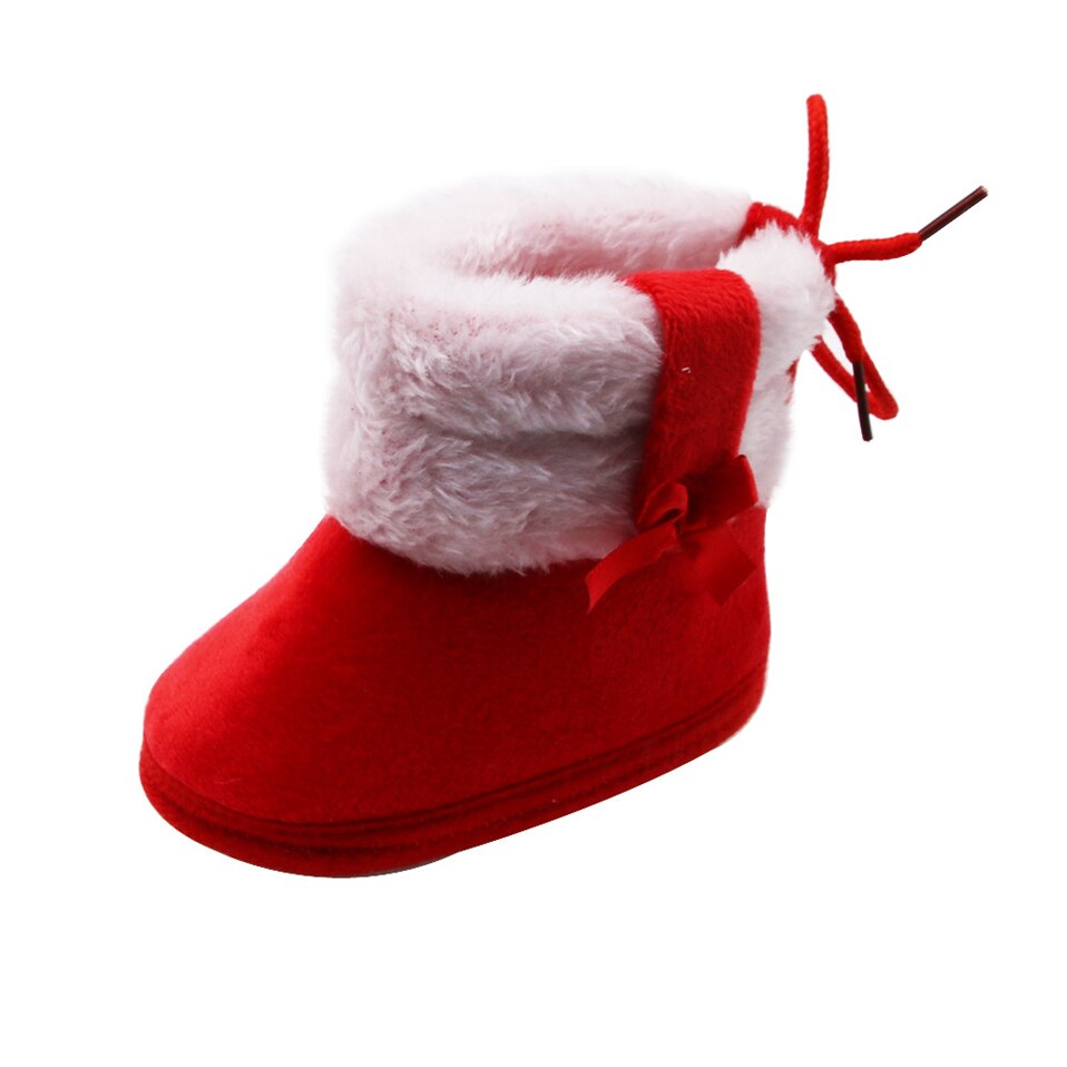 Vinter nyfødte babysko high-top ensfarvet sne støvler manchetter med ærmer plus fløjl tykke bomulds støvler bomuld sko: Rød / 0-6 måneder