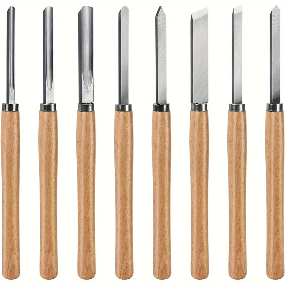 8PCS Woodturning Chisels Set High-Speed Steel Blades Lathe Chisel Kit with Skew Parting Spear Gouges Woodworking Tool: Default Title