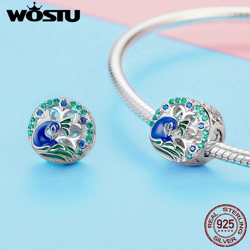 WOSTU Elegante 925 Sterling Silber Pfau Glück Perlen Charms Fit DIY Armband Anhänger Für Frauen Hochzeit Luxus Schmuck CTC037