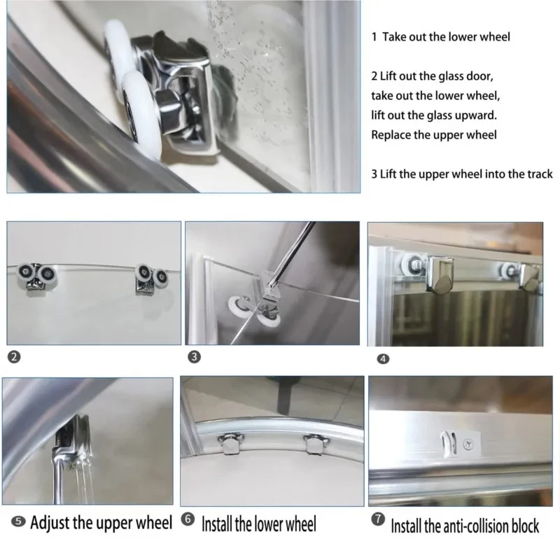 Rodillos para puerta de mampara de ducha, ruedas de aleación de Zinc, repuesto superior doble, poleas para vidrio de 12-14mm, 4/8 Uds.