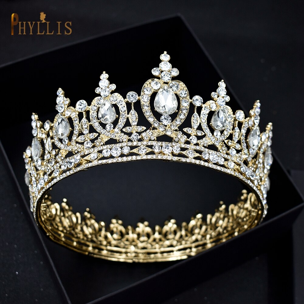 A51 Round Wedding Crowns Royal Bride Headpiece Hair Jewelry Luxury Bridal Tiaras Women Headwear Amazing Big King Crown: A51 Gold