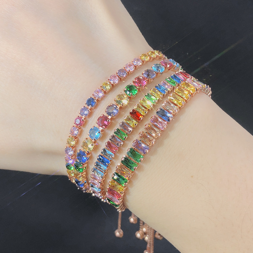 Braccialetti da Tennis multicolori regolabili per le donne signore matrimonio arcobaleno colorato zircone braccialetto di fascino mano catena gioielli DZH043