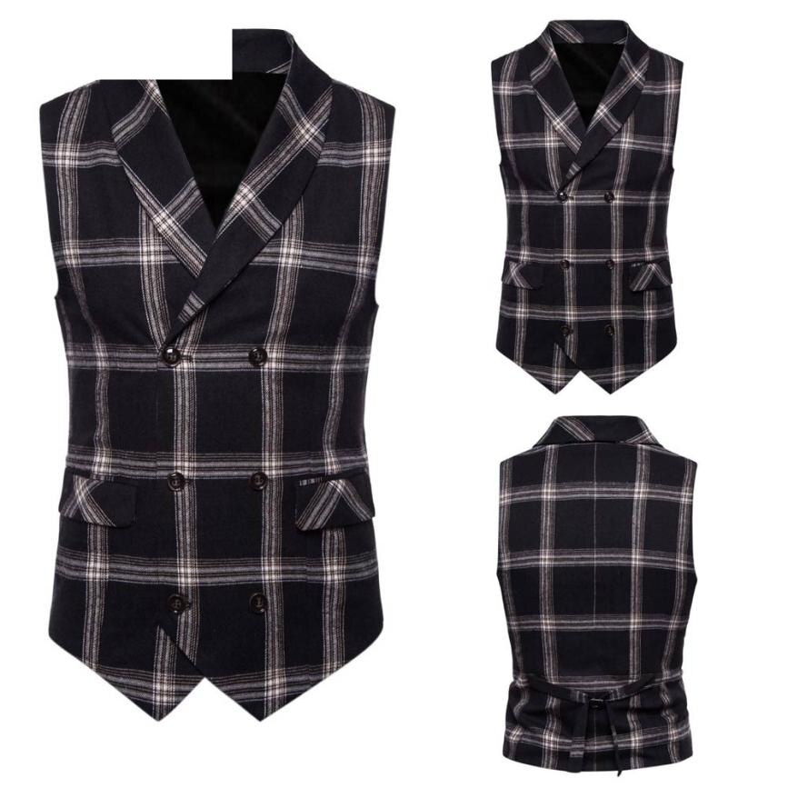 JAYCOSIN Suit Vest Men Formal Plaid Button Print Sleeveless Jacket Coat British Business Suit Vest Casual 18Aug14