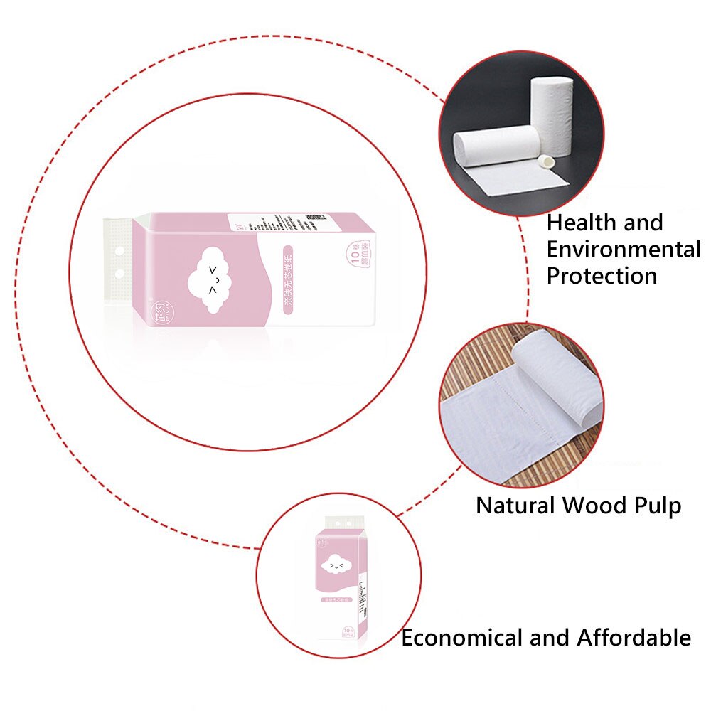 10Rolls Toilet Paper Household Bathroom Tissue Skin-friendly 4 Ply Towels Household Supplies Kitchen paper Health care