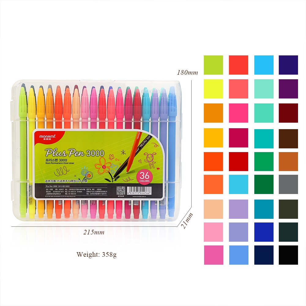 JIANWU Monami 3000 puls 48 farben/Kasten Aquarell Stift einstellen Schüler Farbe Skizze Stift Süssigkeit Farben 0,4mm Haken linie Stift Kunst Liefert: 36 Farben