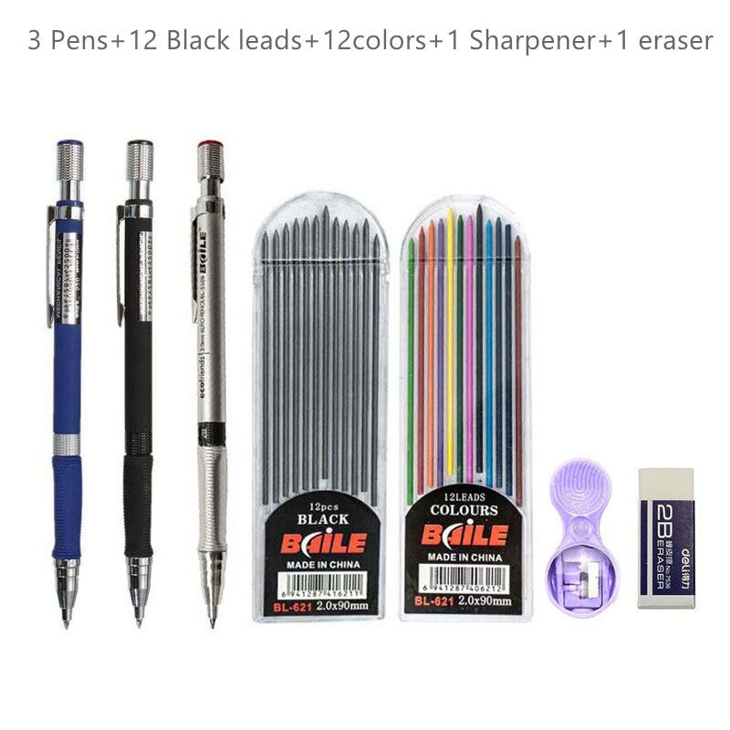 2.0mm Mechanical Pencil Set 2B Automatic Pencils with Color/Black Lead Refills for Draft Drawing, Writing, Crafting, Art Sketch: Dark Grey