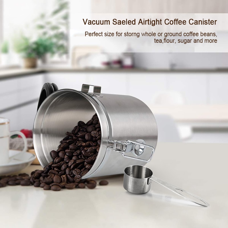 Coffee Storage Container Airtight Stainless Steel Coffee Canister Vault Coffee Bean Container with CO2 Valve to Keep Beans Fresh