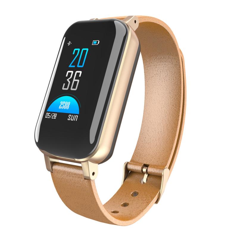 TWS Smart Binaural Bluetooth Hoofdtelefoon Fitness Armband Hartslagmeter Smart Polsband Sport Watch Mannen Vrouwen: Goud