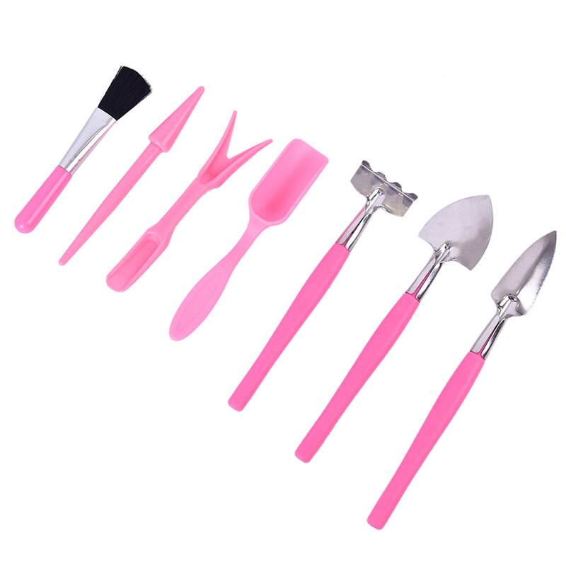 7 Uds Mini rastrillo y pala herramienta para transplantar herramientas de jardinería miniatura cepillo-Pala Widger suculentas plantación ayudante: pink