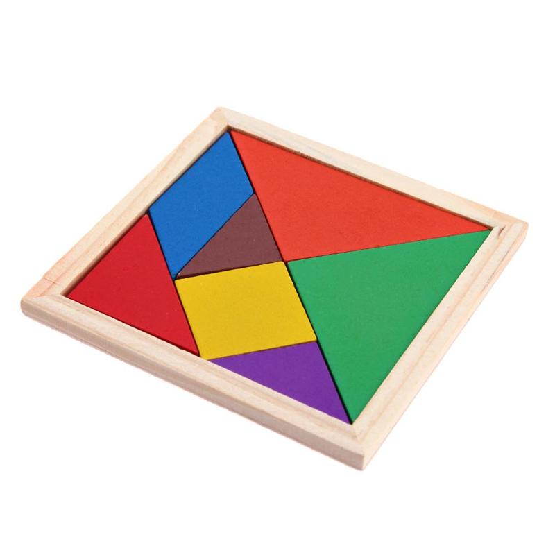 Træ tangram puslespil farverigt firkantet iq spil hjernevrider intelligent pædagogisk læringslegetøj til børn 7 stk.