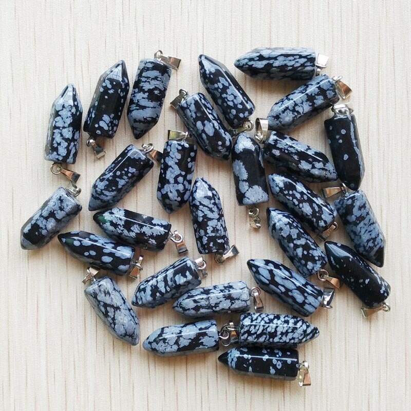 50pcs/lot bestselling good natural stone mix point pillar pendants for jewelry making: black snow stone