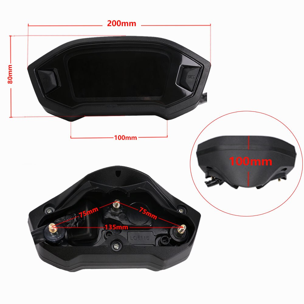 motorcycle LCD cylind for 1,2,4 cylinder ​speedometer 13000 RPM optional backlight digital odemeter Tachometer
