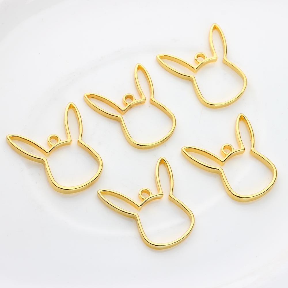 10 pçs/lote Coelho Liga de Zinco Animais Armação de Metal Pingente Charme Ajuste da Moldura de Ouro Ajuste Cabochon de Resina UV Acessórios Charme