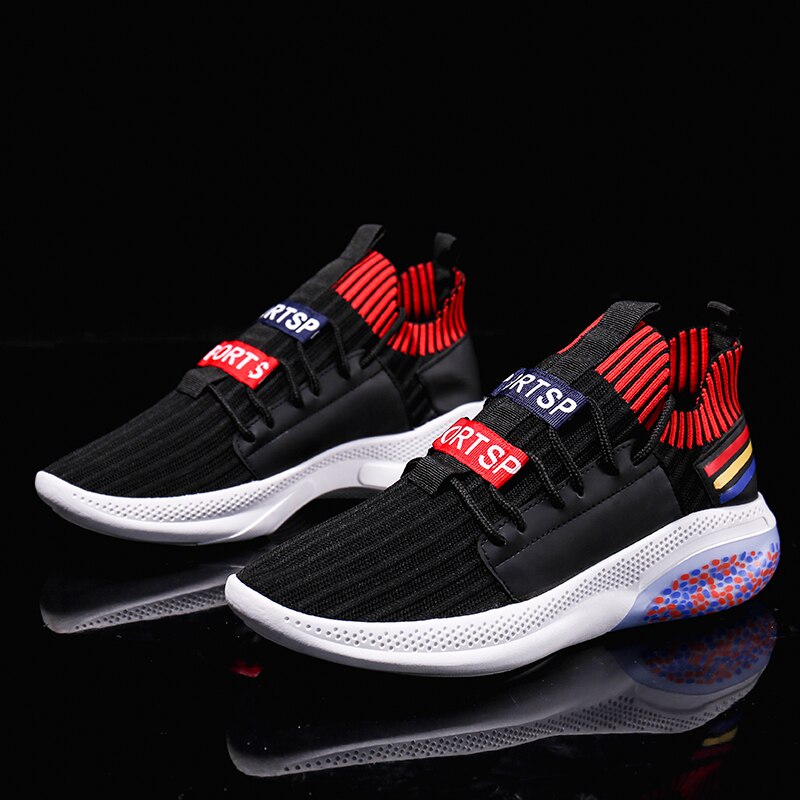 Tennis Shoes for Men Breathable Sports Shoes Lace Up Men Outdoor Jogging Comfortable Sneakers Sock Footwear Tenis Masculino: Black / 6.5