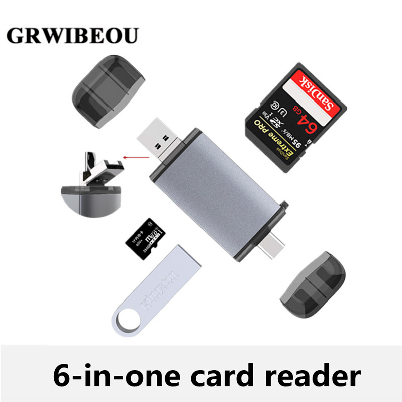 USB 6 in 1 Card Reader Micro USB 2.0 Type C to SD Micro SD TF Adapter Accessories OTG Cardreader Smart Memory SD Card Reader