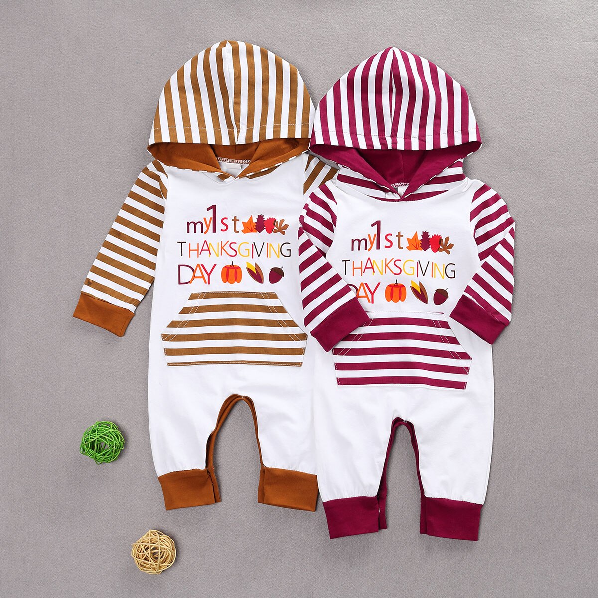 FOCUSNORM Halloween 0-18M Kleinkind Baby Mädchen Jungen Rompers Karikatur Kürbis gestreift mit Kapuze lang Ärmel Tasche Jumpsuits