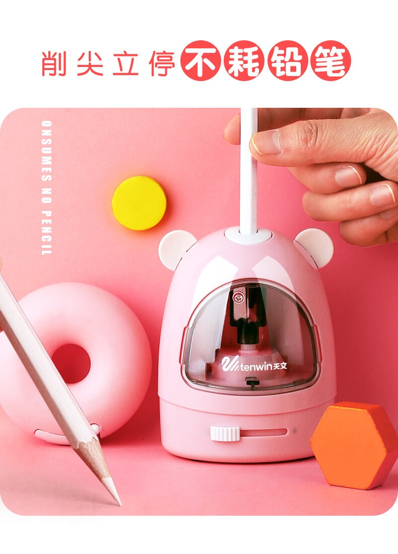 Sacapuntas eléctrico de dibujos animados para niños, afilador de lápices para estudiantes, papelería: 8017 pink
