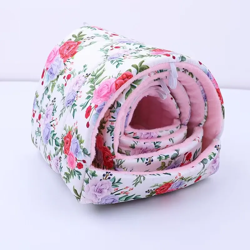 Leuke Cartoon Rat Hamster Huis Bed Winter Comfortabele Opvouwbare Cavia Hangende Tent Slapen Nest Frettenkooi Accessoires: L / Luipaard