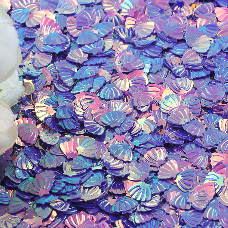 Confeti de concha brillante de sirena para niñas, decoración de mesa de cumpleaños con tema de sirenita, confeti morado iridiscente bajo el mar