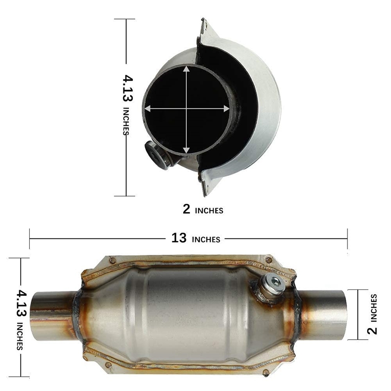 Convertidor Catalítico Universal de entrada/salida, con puerto O2 y escudo térmico, convertidor catalítico de acero inoxidable 53004 para coche