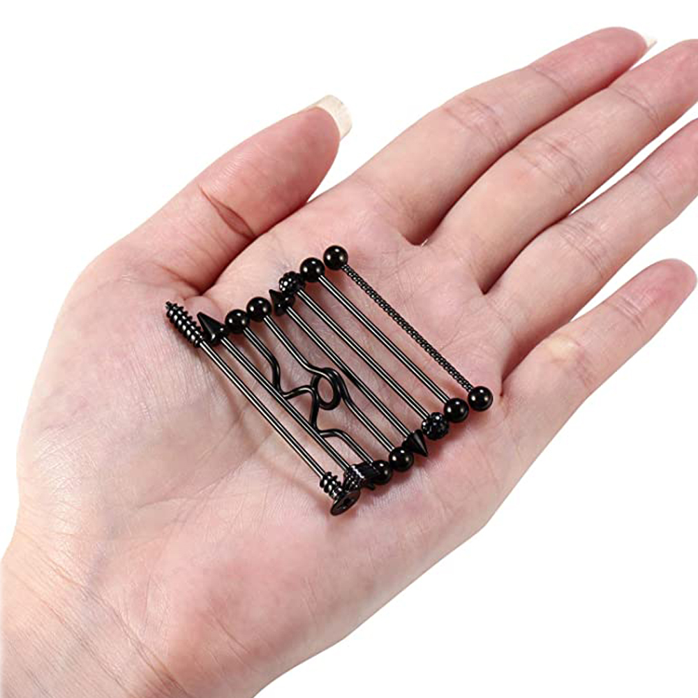 Pendiente de acero quirúrgico para hombre y mujer, Piercing Industrial para el cartílago, joyería para el cuerpo, barra de 38mm de longitud, 8 piezas
