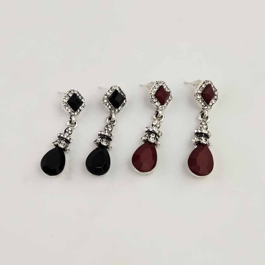 HOMOD Trendy Vintage Silber Farbe Schwarz Ohrring Clips Keine Durchbohrten Ohr Clips Ohrringe Frauen Lange Kristall Ohrringe Red Baumeln