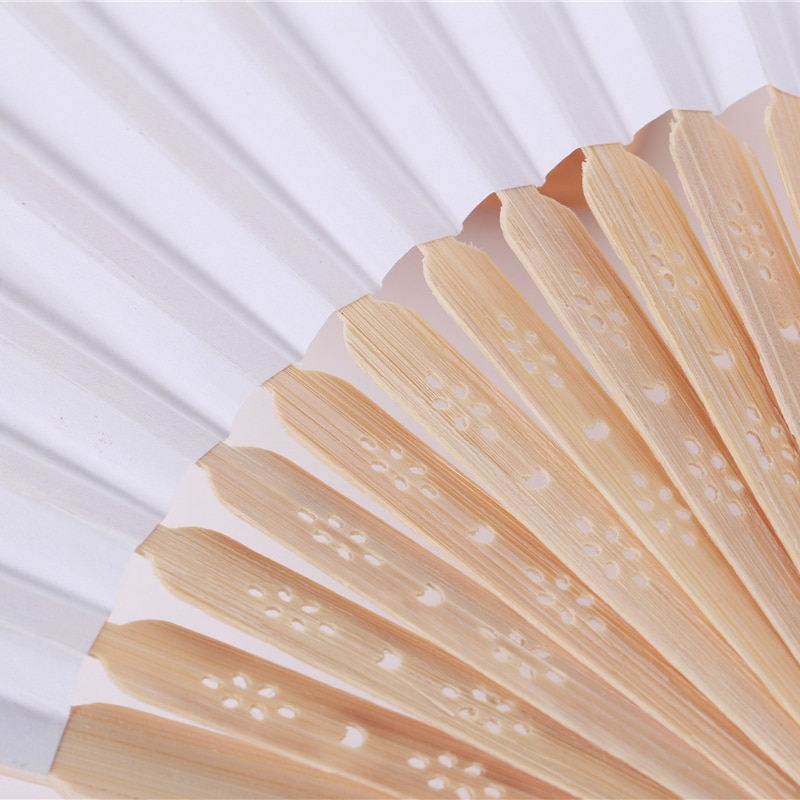White Color 50 pcs Summer Chinese Hand Paper Fans Pocket Folding Bamboo Fan Wedding Hand Fans Folding Chinese Fans