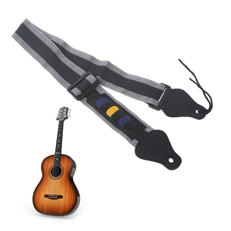 Lichtgewicht Gitaar Houder Riem Voor Akoestische Bas Ukelele Muziekinstrument Deel Nylon Gitaarband Riem Met Drie Picks