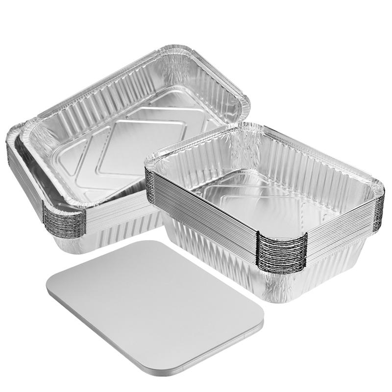 20pcs Disposable BBQ Drip Pan Tray With Lid Tinfoil Paper Takeout Box Aluminum Foil Tin Liners Pans Replacement Liner Trays