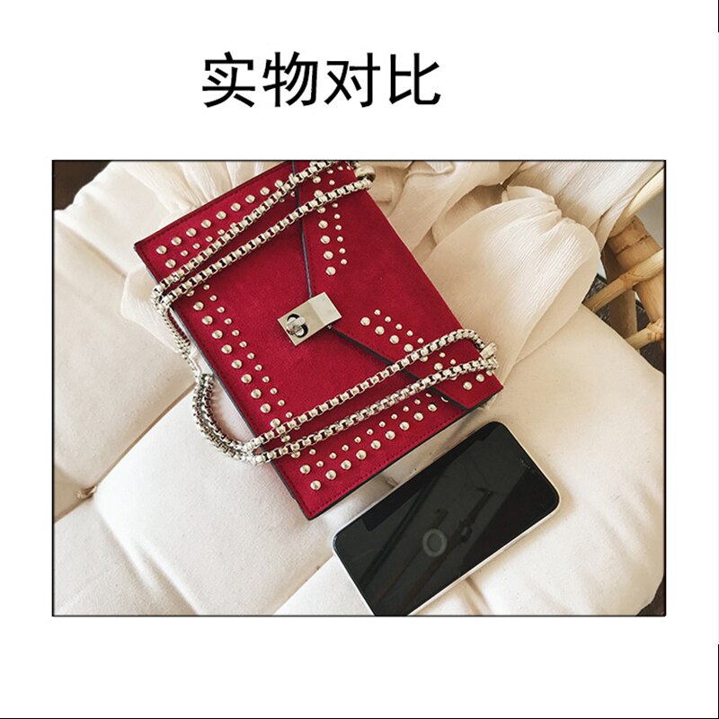 PU Leather Purses and Handbags for Women Bag Rivet Chain Frosting Girls Female Shoppers Casual Wallets