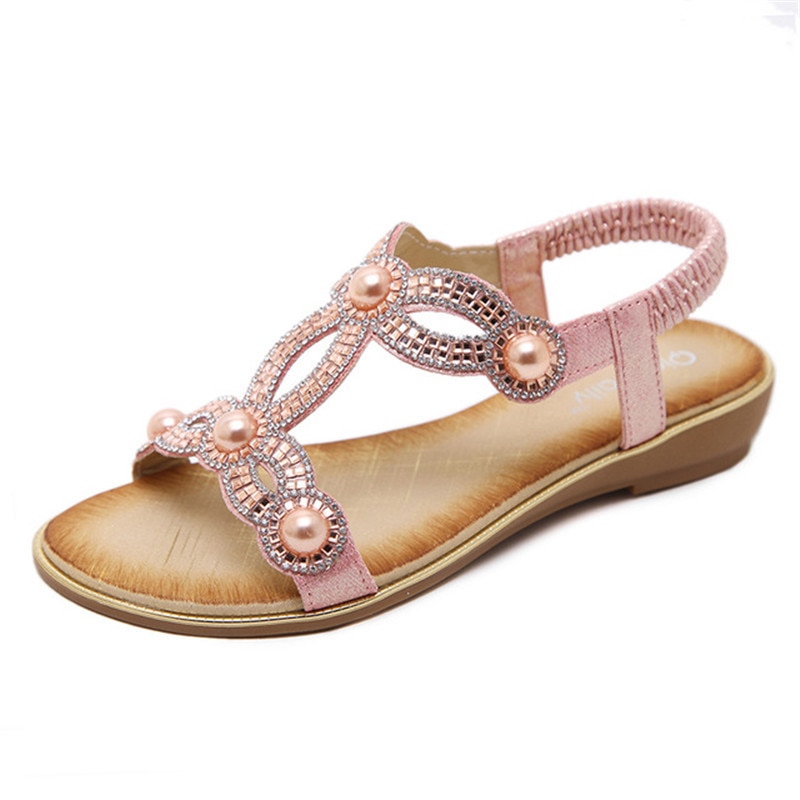 Mvvjke europæiske sandaler blomsterperler krystal rhinsten luksus diamant sandaler dame stor størrelse 35-42