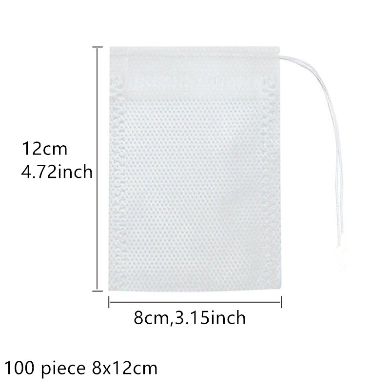 100 Pieces Disposable Tea Bag Drawstring Tea Filter Bags Empty Filter Cotton Bag for Loose Tea: 8x12cm