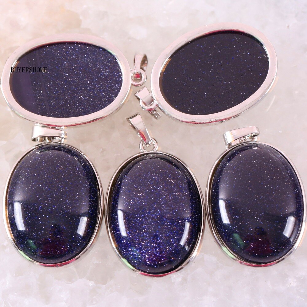 Ketting hanger ovaal cabochon natuursteen kraal blauwe zandsteen dames sieraden 1 st  k655