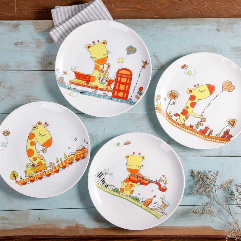 8 inches Ronde Bone China Servies Westerse Voedsel Rundvlees Taart Dessertbord Cartoon Herten Porselein Platte Schotel Platen