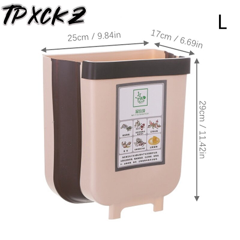 Kitchen Hanging Trash Can Wall Mounted Folding Waste Bin Bathroom Cabinet Door Hanging Bin Portable Car Trash Can: Coffee L