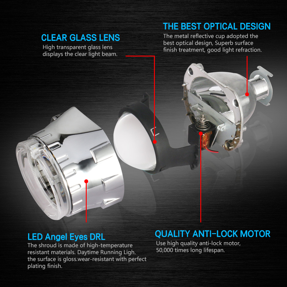 KAFOLEE Retrofit Styling HID Bi-xenon High Low Beam H1 Mini Projector Lens Headlight lenses H4 H7 HB3 Car Headlights 2.5inch RHD