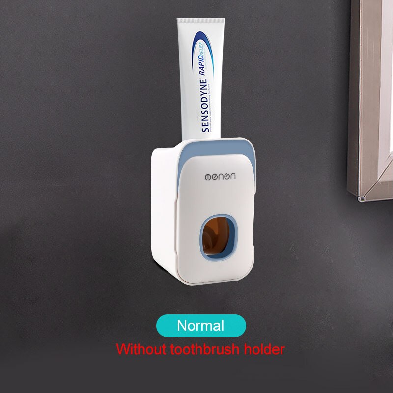 Automatic Toothpaste Dispenser Wall Mount Toothbrush Rack Toothbrush Holder Dust-proof Toothpaste Squeezer Bathroom Accessories: blue