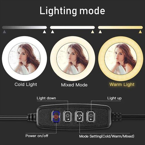 Wlue Led Verlichte Statief Selfie Kappers Make Işığı Continue Ring Licht 10