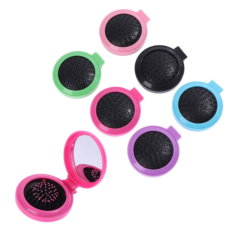 Women Girl Travel Foldable Folding Hair Brush with Mirror Pocket Air Bag Comb
