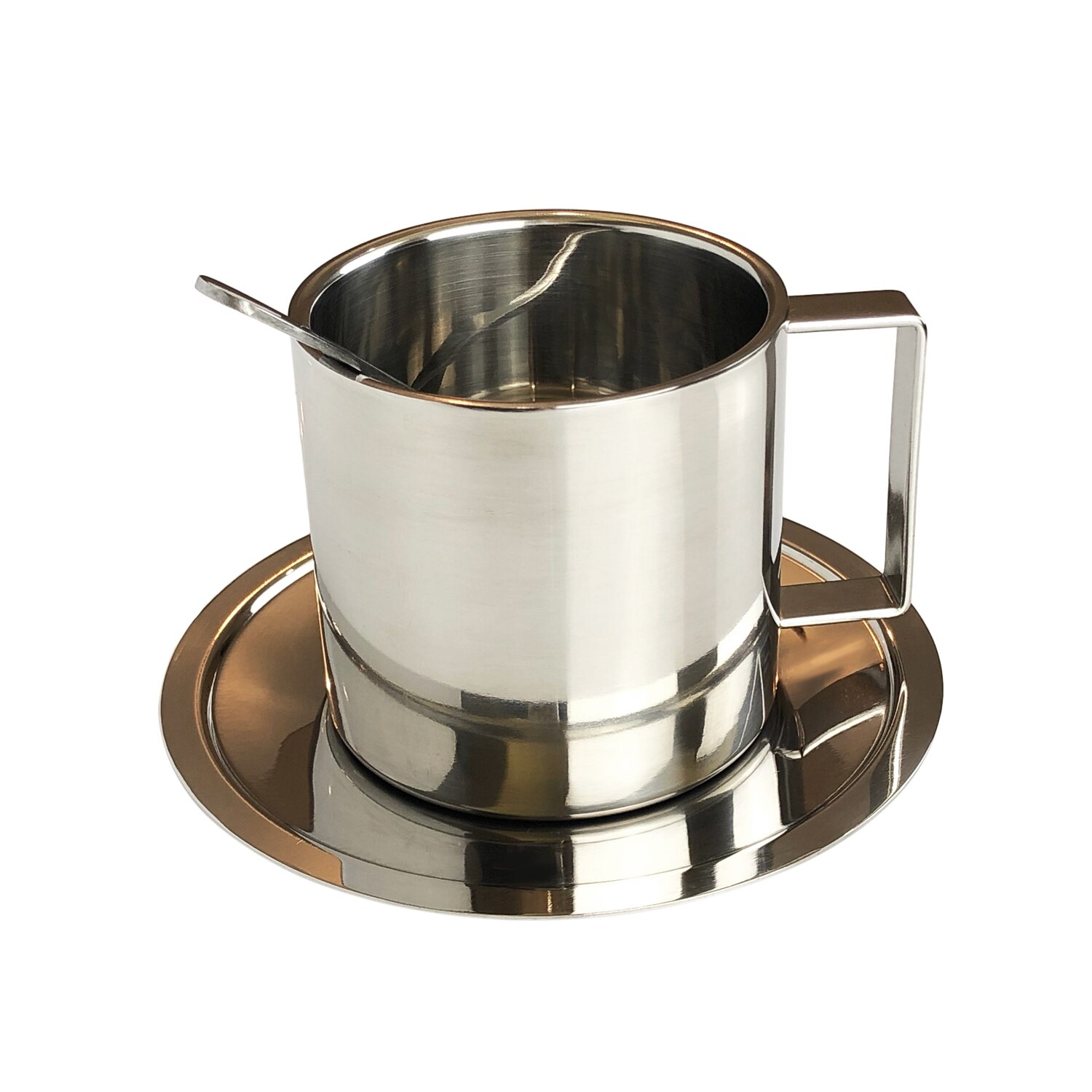 Double Wall Stainless Steel Coffee Cup And Saucers Mug 280ml Portable Cup Set Travel Tumbler Coffee Jug Milk