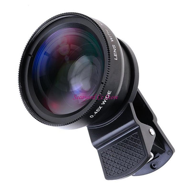 0.45x Wide Angle Lens with Macro Mode Universal Mounting Clip Small Carrying Phone Camera Lens for Mobile Phones