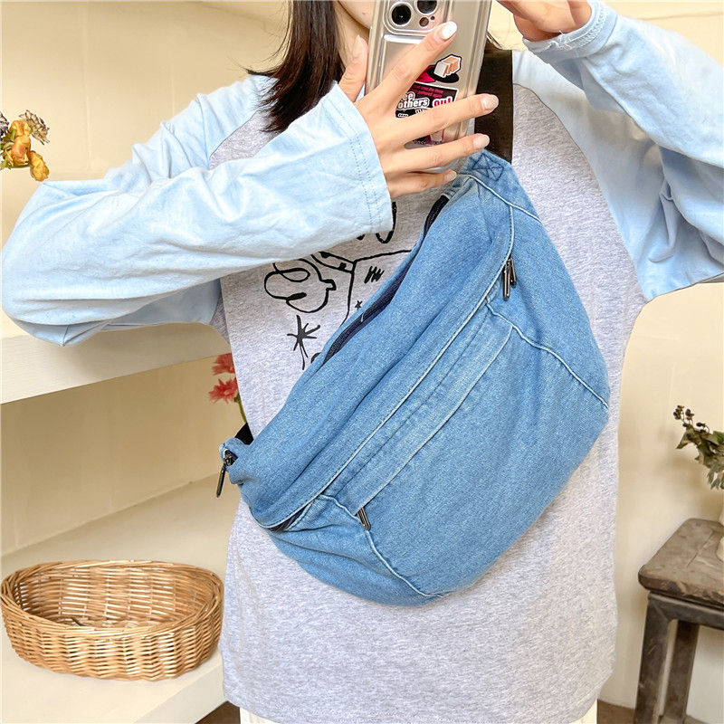 Damentaschen im Angebot 2023, hochwertige, vielseitige Denim-Hüfttaschen für den Herbst, einfache, trendige, leichte und lässige Brusttasche