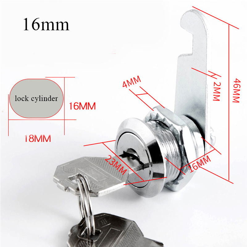 Klassisk sikkerhetslås metall sylinder skap skap kamlås med nøkler sikkerhetspostkasselås skuff 16mm/20mm/25mm/30mm